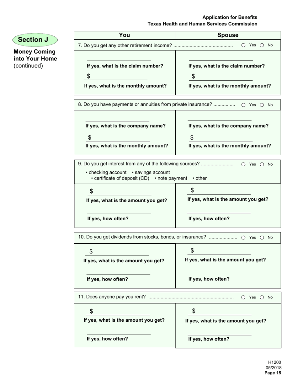 Form H1200 Application for Benefits - People Age 65 and Older, People With Disabilities - Texas, Page 19