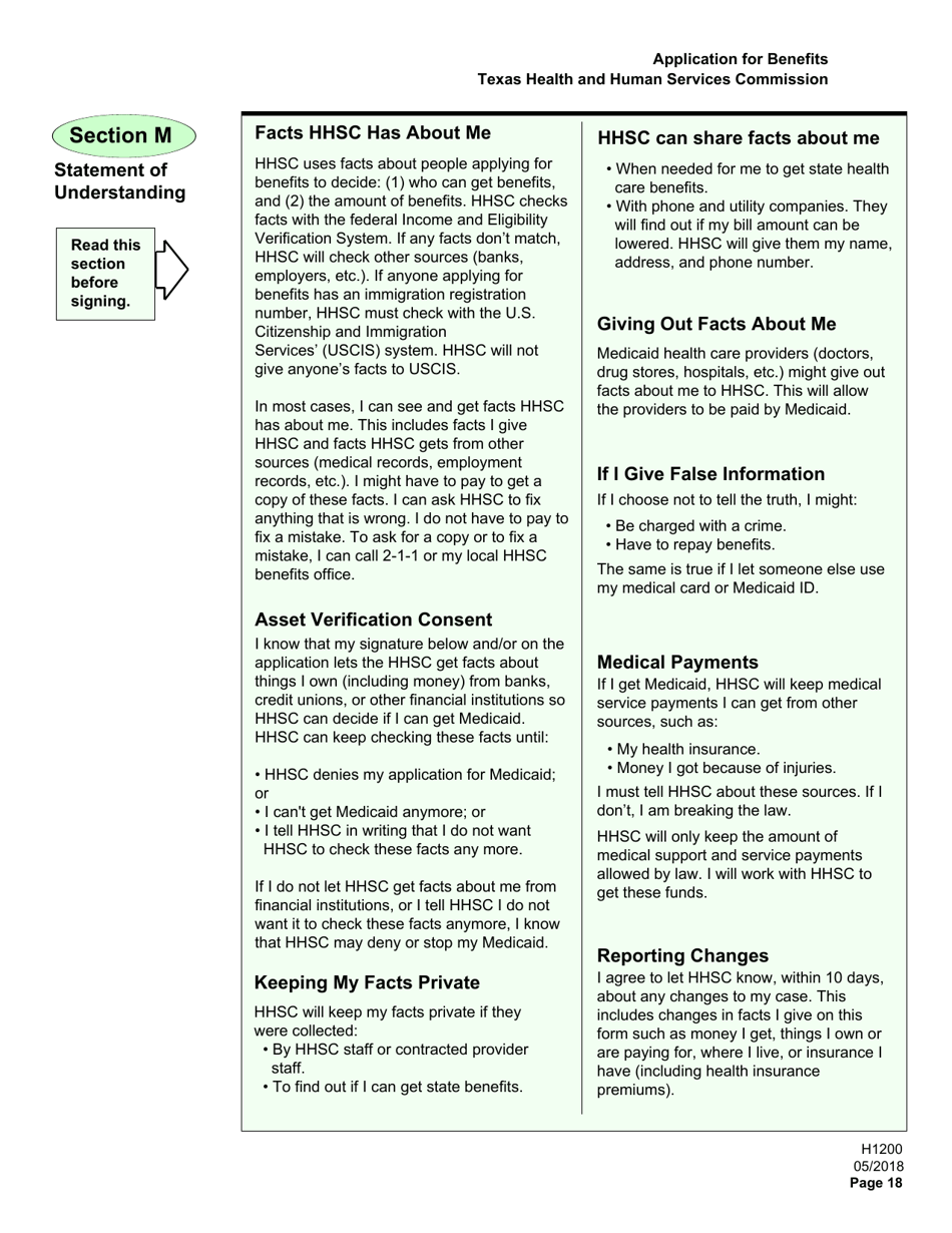 Form H1200 Application for Benefits - People Age 65 and Older, People With Disabilities - Texas, Page 22