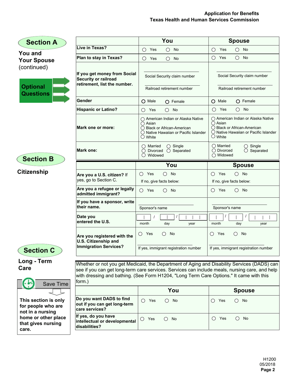 Form H1200 Application for Benefits - People Age 65 and Older, People With Disabilities - Texas, Page 6