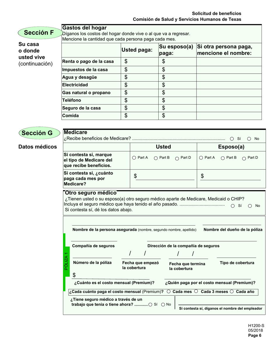 Formulario H1200-S Solicitud De Beneficios - Personas De 65 anos O Mayores, Personas Discapacitadas - Texas (Spanish), Page 10