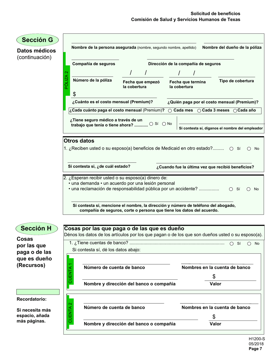 Formulario H1200-S Solicitud De Beneficios - Personas De 65 anos O Mayores, Personas Discapacitadas - Texas (Spanish), Page 11