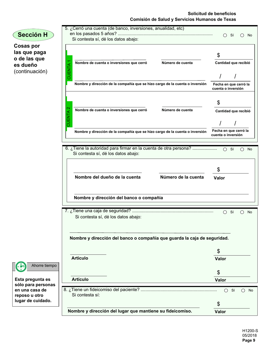 Formulario H1200-S Solicitud De Beneficios - Personas De 65 anos O Mayores, Personas Discapacitadas - Texas (Spanish), Page 13