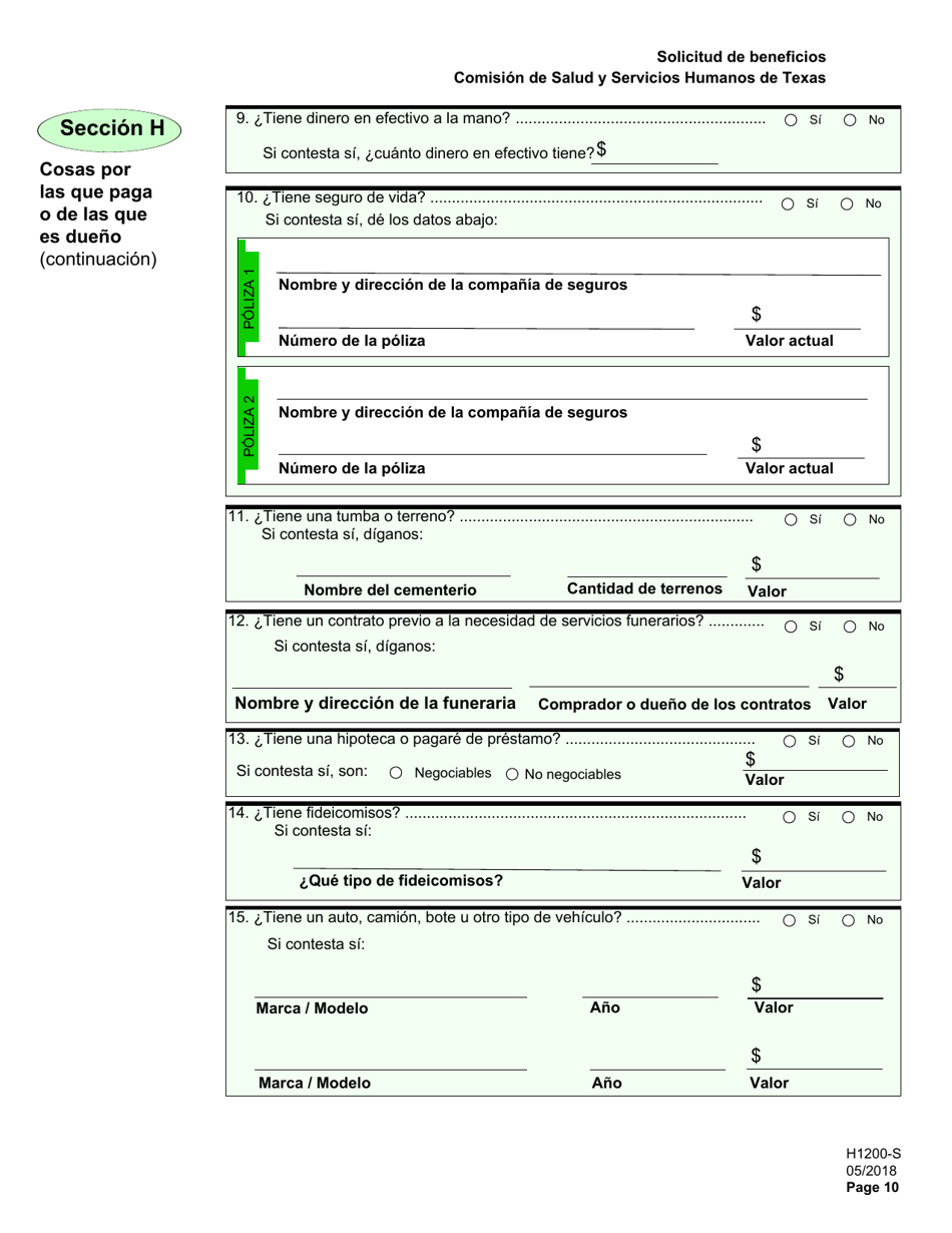 Formulario H1200-S Solicitud De Beneficios - Personas De 65 anos O Mayores, Personas Discapacitadas - Texas (Spanish), Page 14