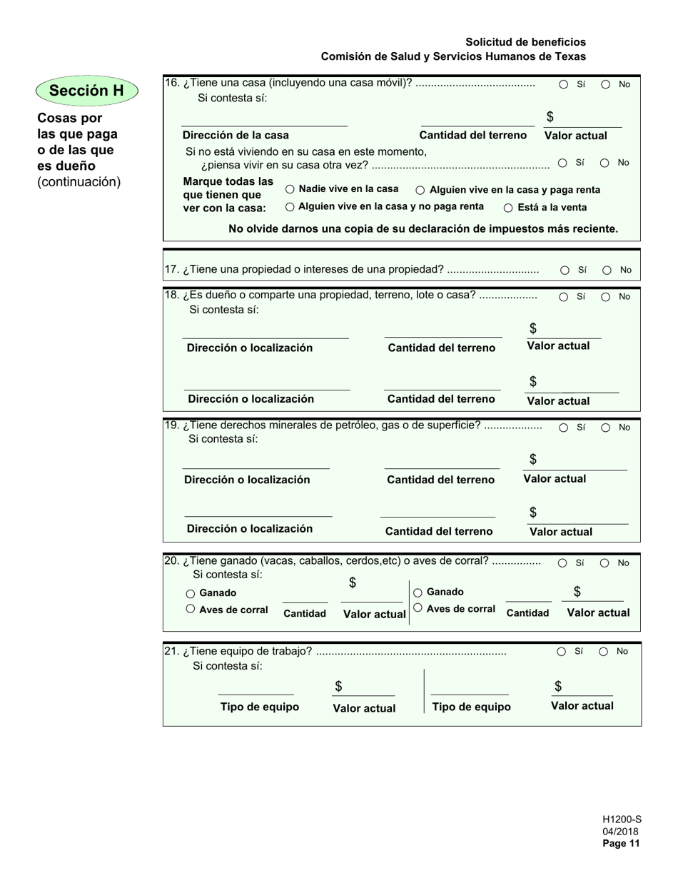Formulario H1200-S Solicitud De Beneficios - Personas De 65 anos O Mayores, Personas Discapacitadas - Texas (Spanish), Page 15