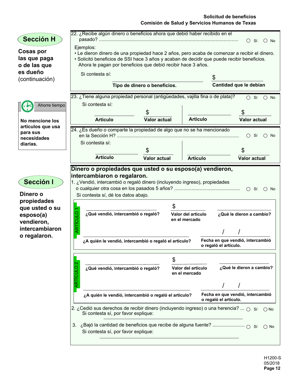 Formulario H1200-S Solicitud De Beneficios - Personas De 65 anos O Mayores, Personas Discapacitadas - Texas (Spanish), Page 16
