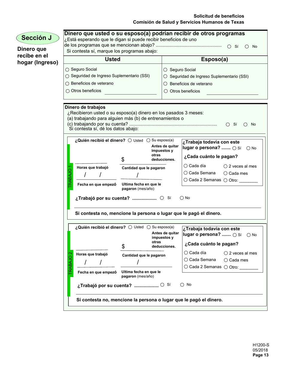Formulario H1200-S Solicitud De Beneficios - Personas De 65 anos O Mayores, Personas Discapacitadas - Texas (Spanish), Page 17
