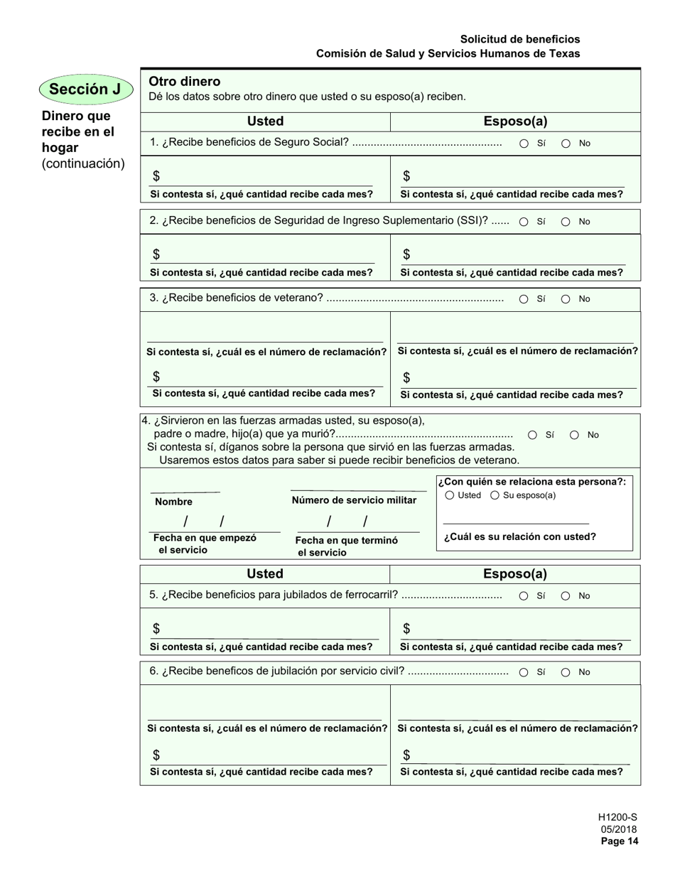 Formulario H1200-S Solicitud De Beneficios - Personas De 65 anos O Mayores, Personas Discapacitadas - Texas (Spanish), Page 18
