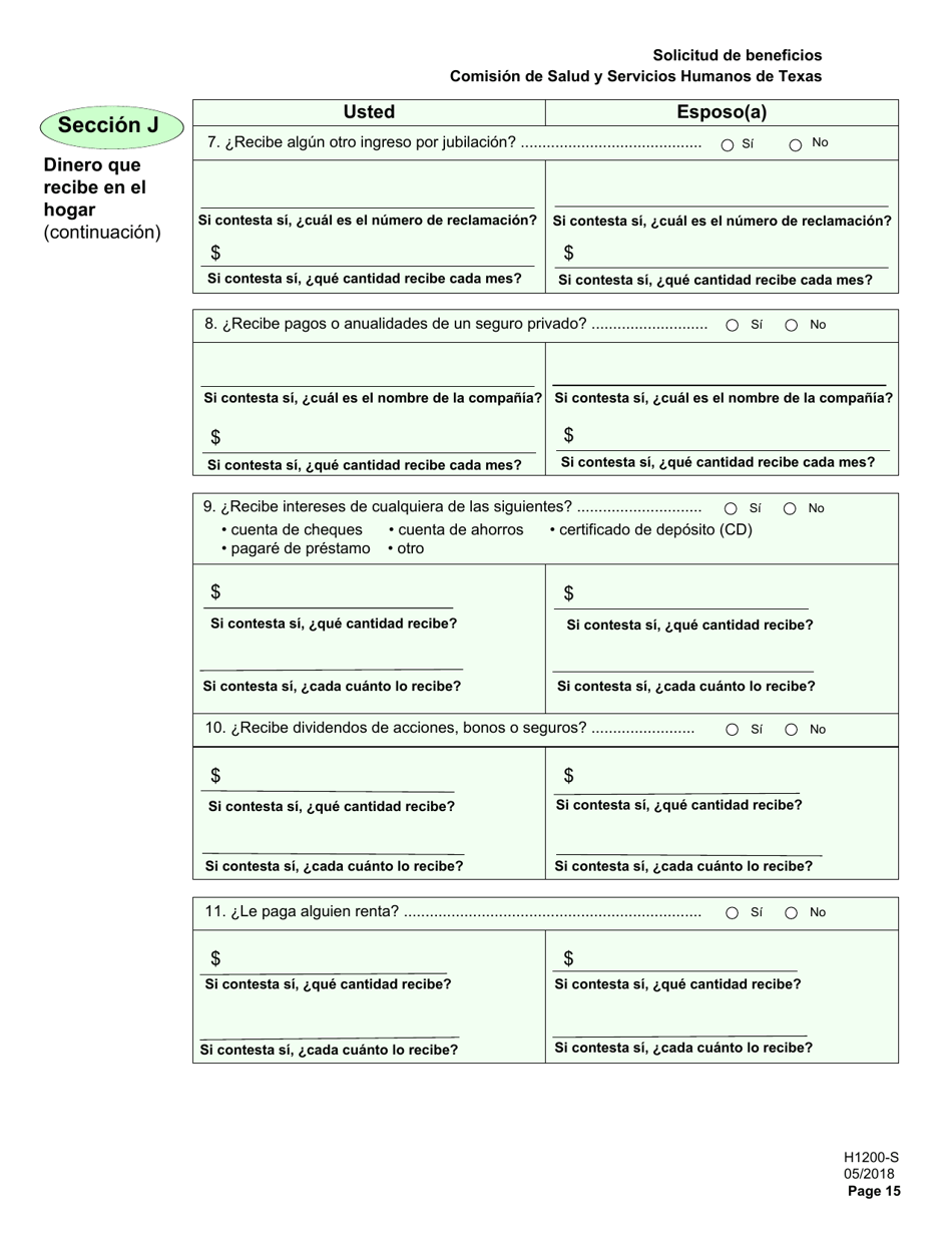 Formulario H1200-S Solicitud De Beneficios - Personas De 65 anos O Mayores, Personas Discapacitadas - Texas (Spanish), Page 19