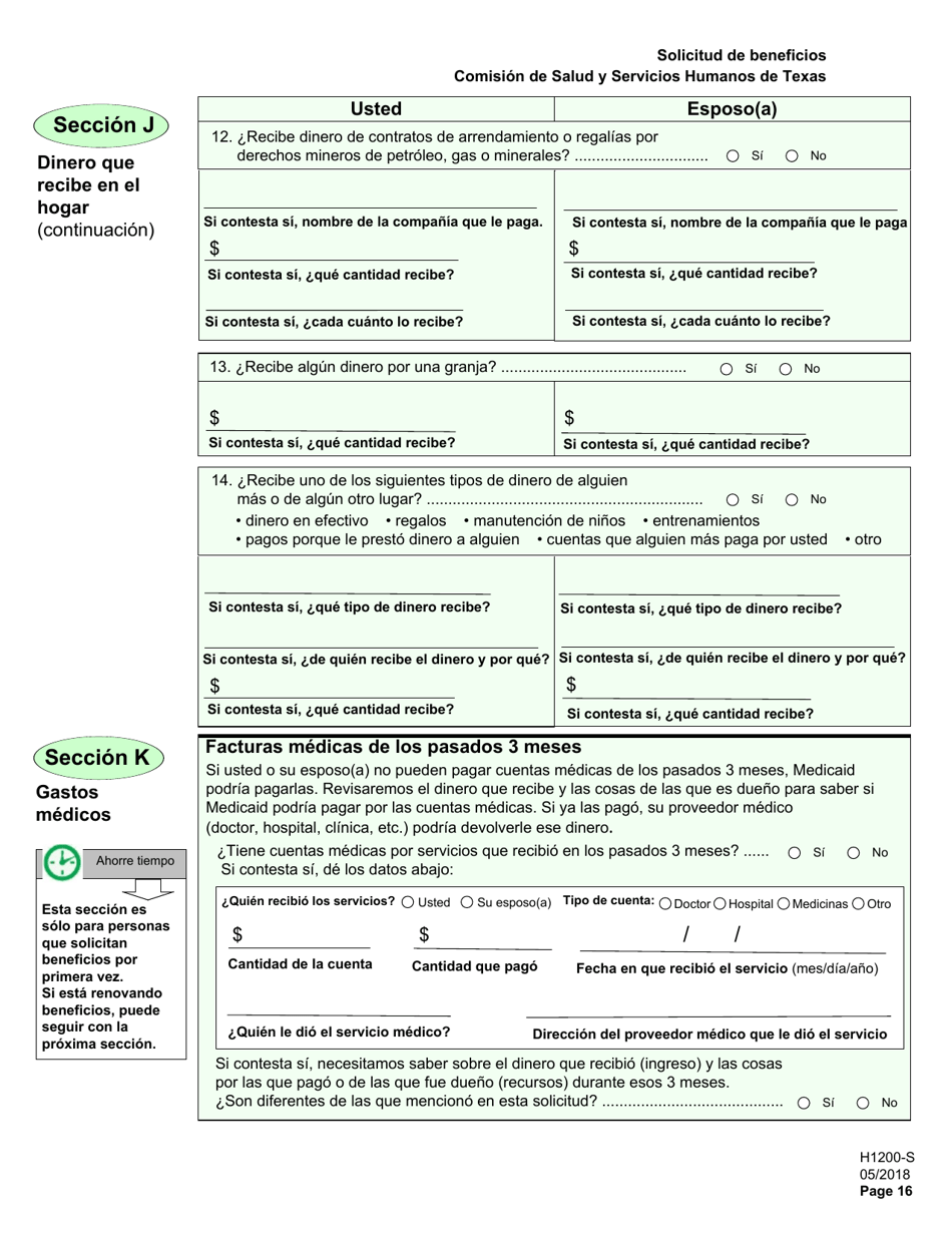 Formulario H1200-S Solicitud De Beneficios - Personas De 65 anos O Mayores, Personas Discapacitadas - Texas (Spanish), Page 20
