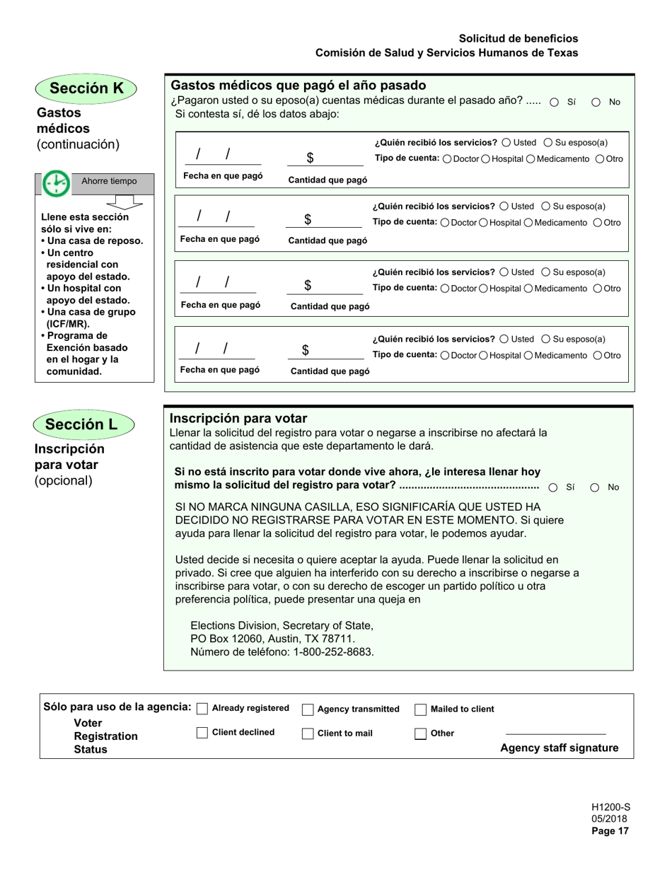 Formulario H1200-S Solicitud De Beneficios - Personas De 65 anos O Mayores, Personas Discapacitadas - Texas (Spanish), Page 21