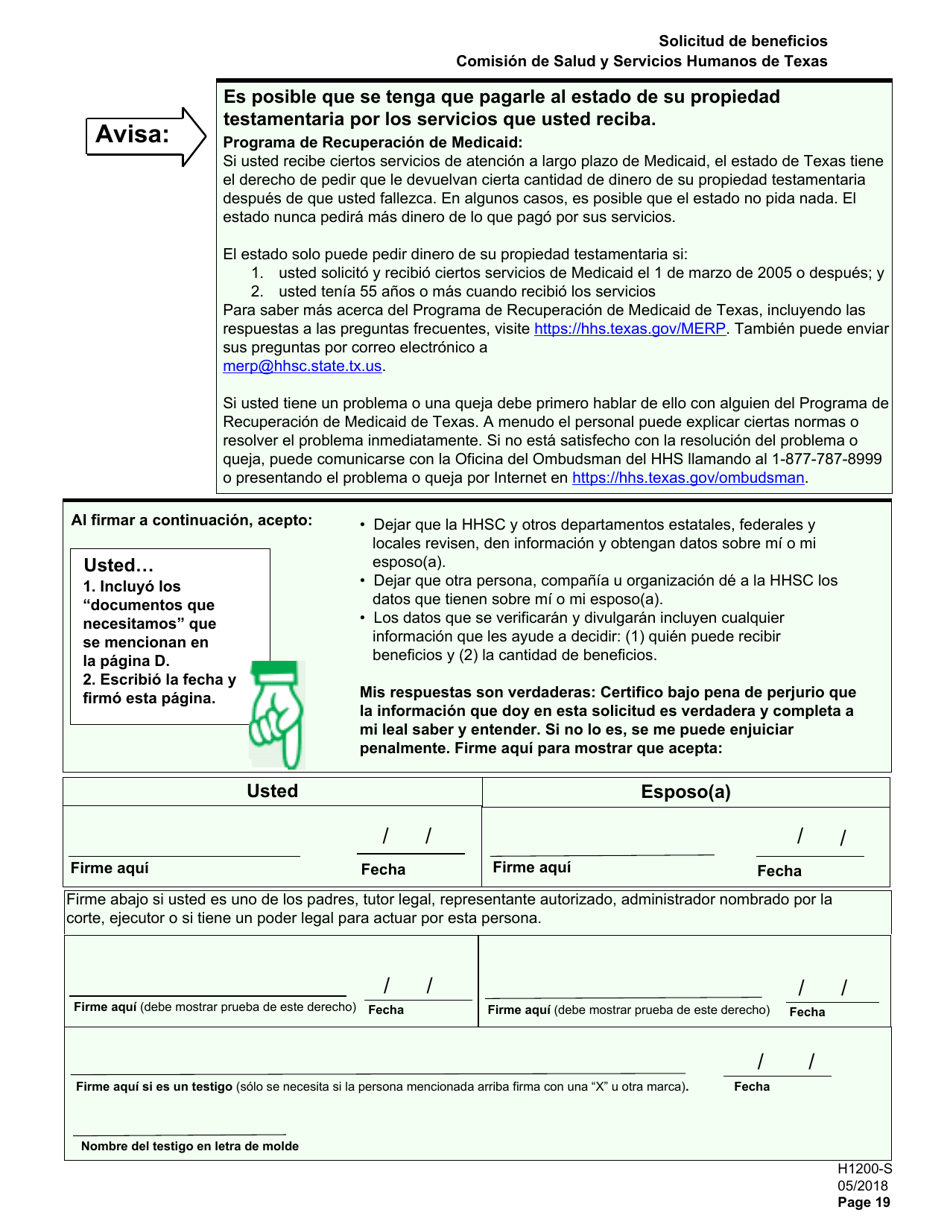 Formulario H1200-S Solicitud De Beneficios - Personas De 65 anos O Mayores, Personas Discapacitadas - Texas (Spanish), Page 23