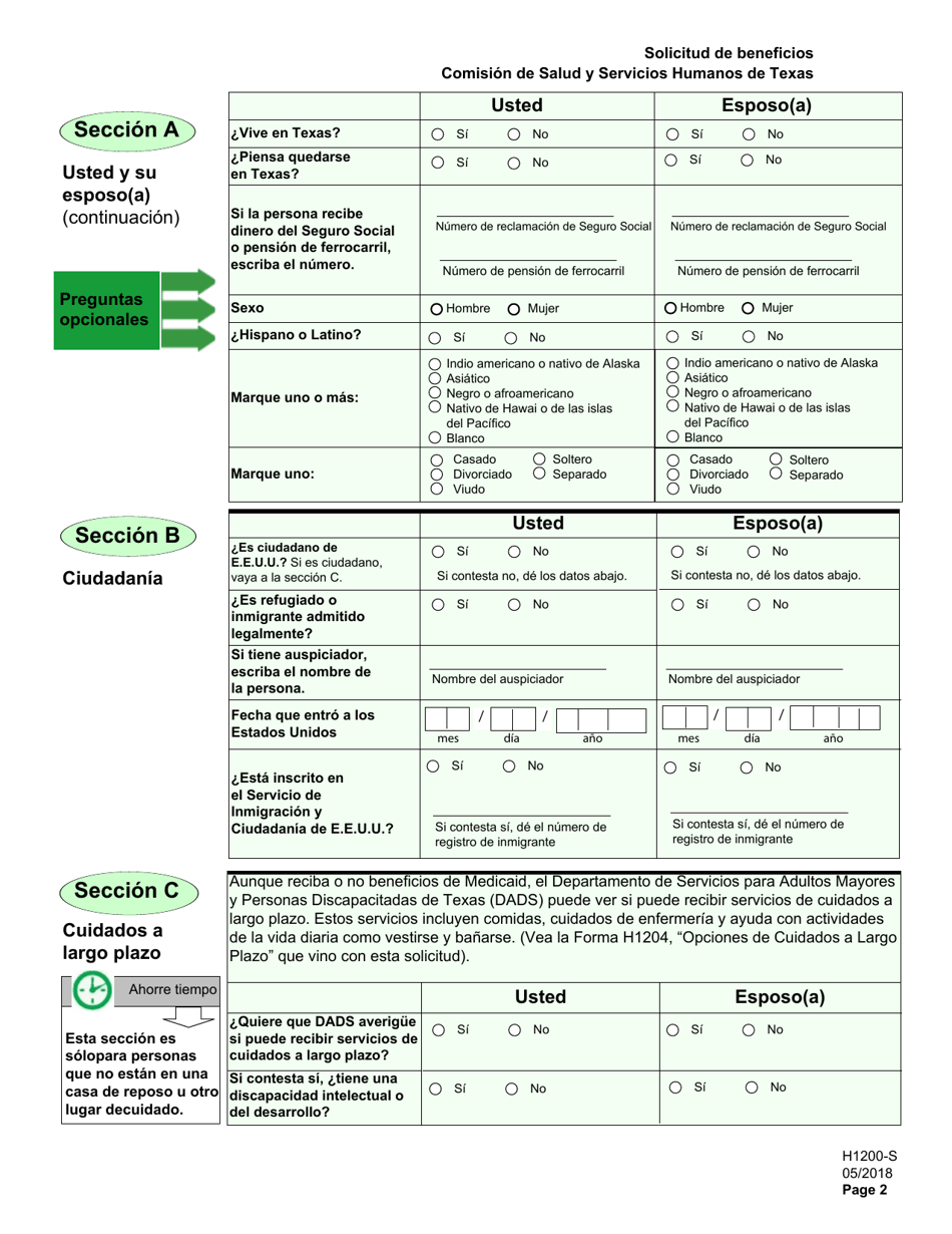 Formulario H1200-S Solicitud De Beneficios - Personas De 65 anos O Mayores, Personas Discapacitadas - Texas (Spanish), Page 6