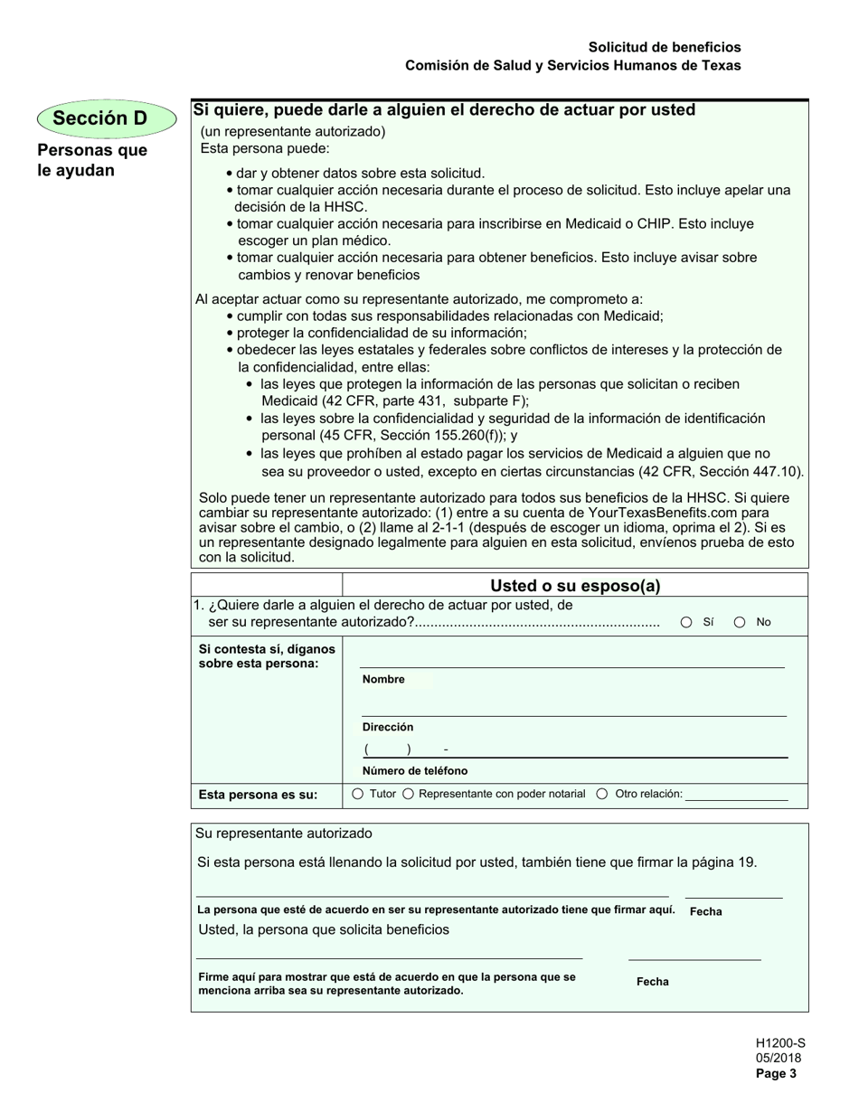 Formulario H1200-S Solicitud De Beneficios - Personas De 65 anos O Mayores, Personas Discapacitadas - Texas (Spanish), Page 7