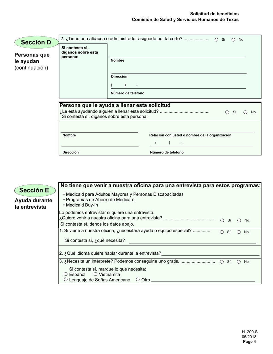 Formulario H1200-S Solicitud De Beneficios - Personas De 65 anos O Mayores, Personas Discapacitadas - Texas (Spanish), Page 8