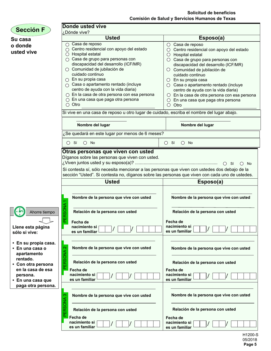 Formulario H1200-S Solicitud De Beneficios - Personas De 65 anos O Mayores, Personas Discapacitadas - Texas (Spanish), Page 9