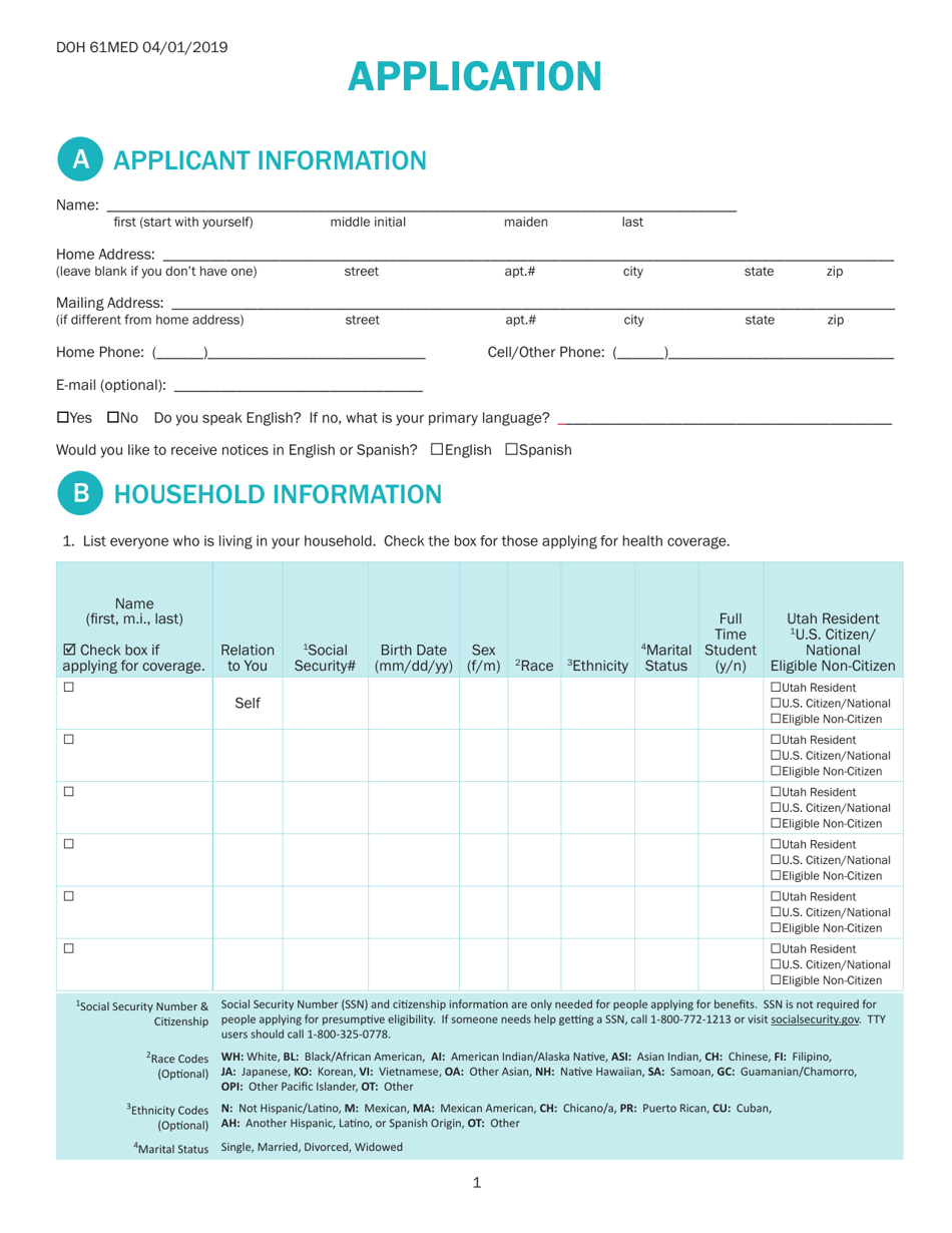 Form DOH61MED Application - Utah, Page 3