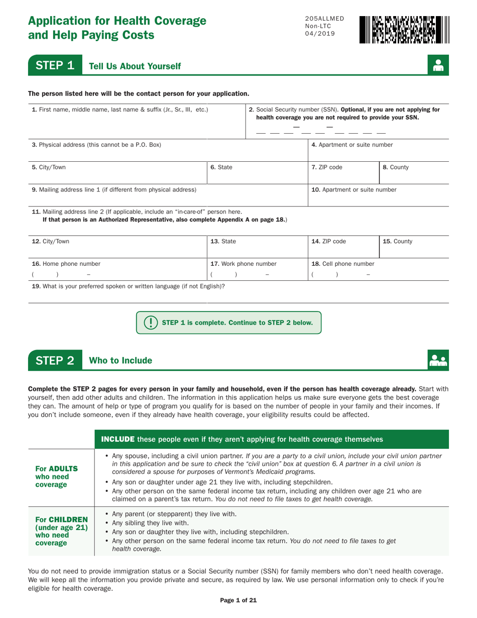 Form 205ALLMED Application for Health Coverage and Help Paying Costs - Vermont, Page 4