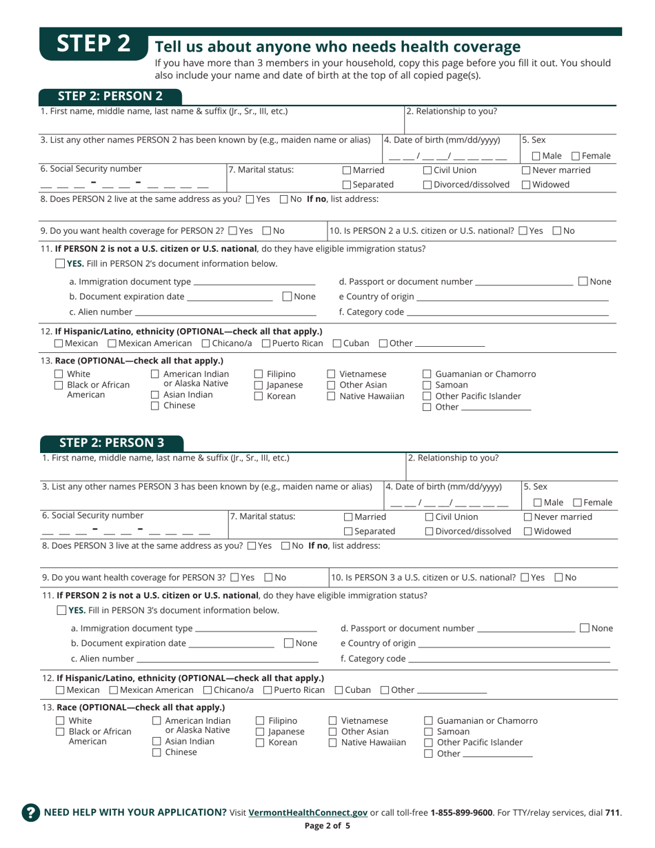 Form 205INFA Application for Health Coverage - Vermont, Page 4