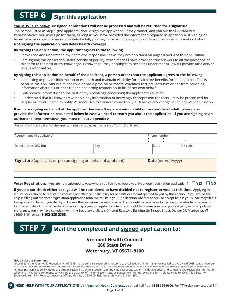 Form 205INFA Application for Health Coverage - Vermont, Page 7