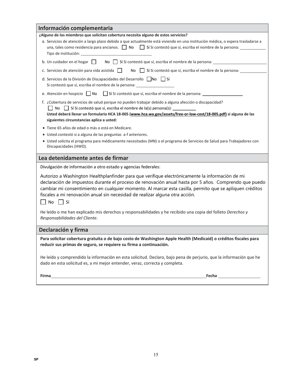 Formulario HCA18-001P SP Solicitud De Cobertura De Cuidado De La Salud - Washington (Spanish), Page 23