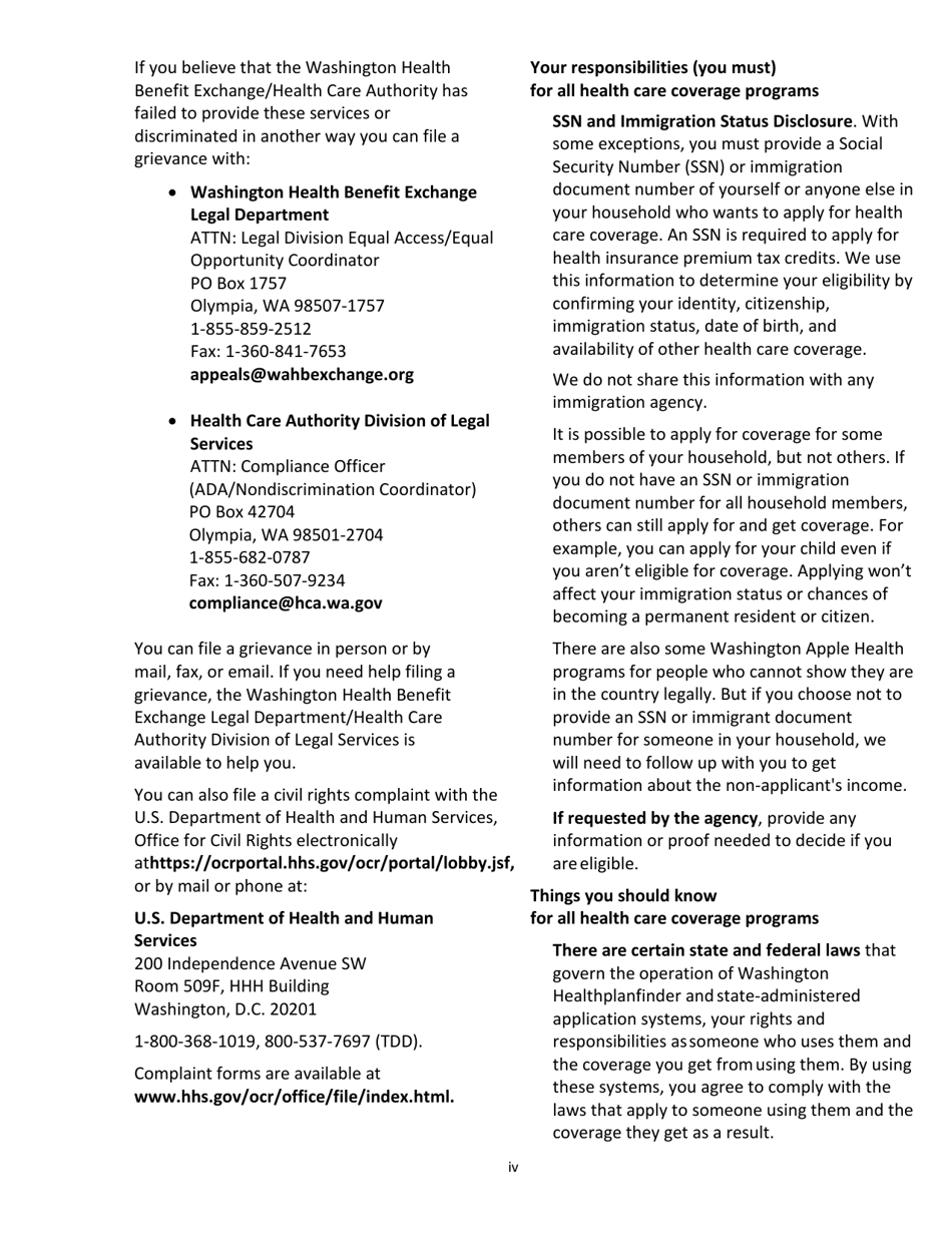 Form HCA18-001P Application for Health Care Coverage - Washington, Page 4