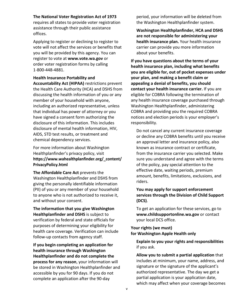 Form HCA18-001P Application for Health Care Coverage - Washington, Page 5