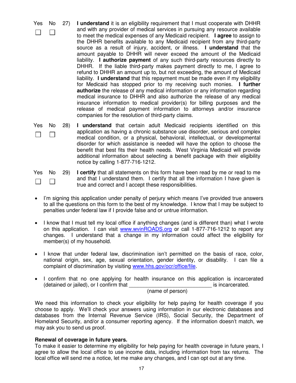 Form DFA-SLA-1 Application for Health Coverage  Help Paying Costs - West Virginia, Page 18