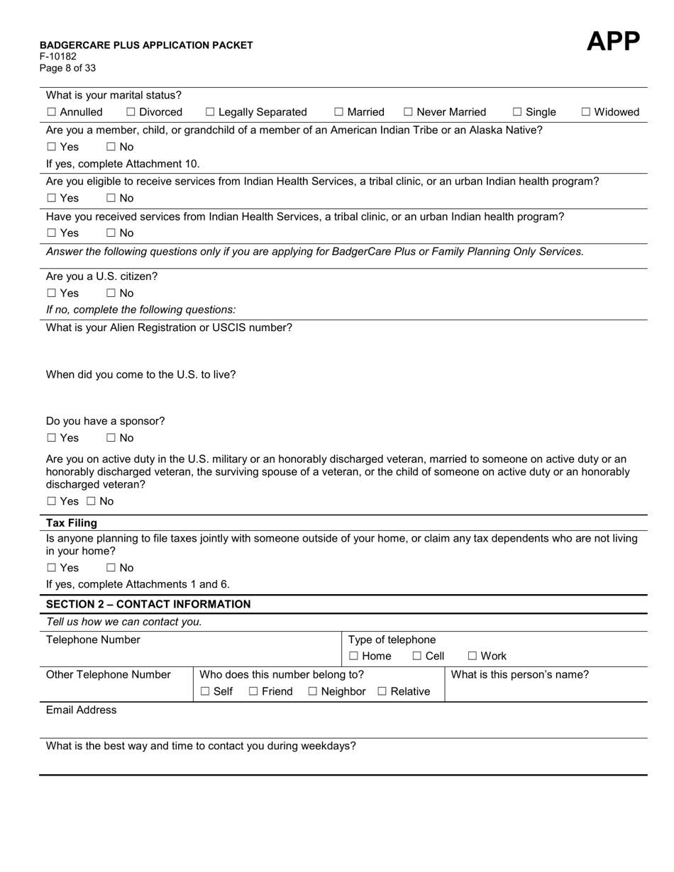 Form F-10182 Badgercare Plus Application Packet - Wisconsin, Page 10