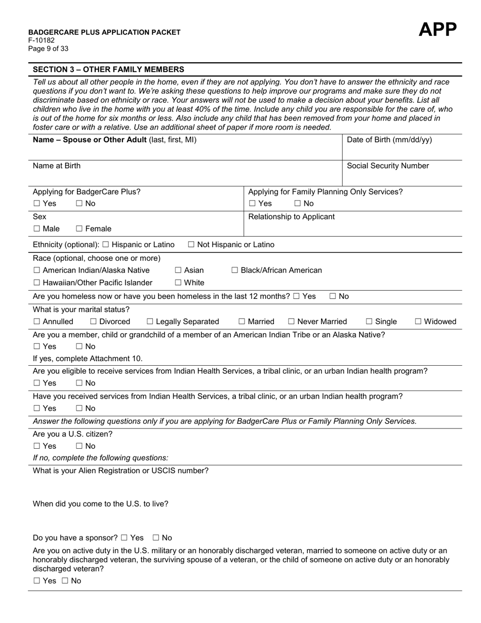 Form F-10182 Badgercare Plus Application Packet - Wisconsin, Page 11