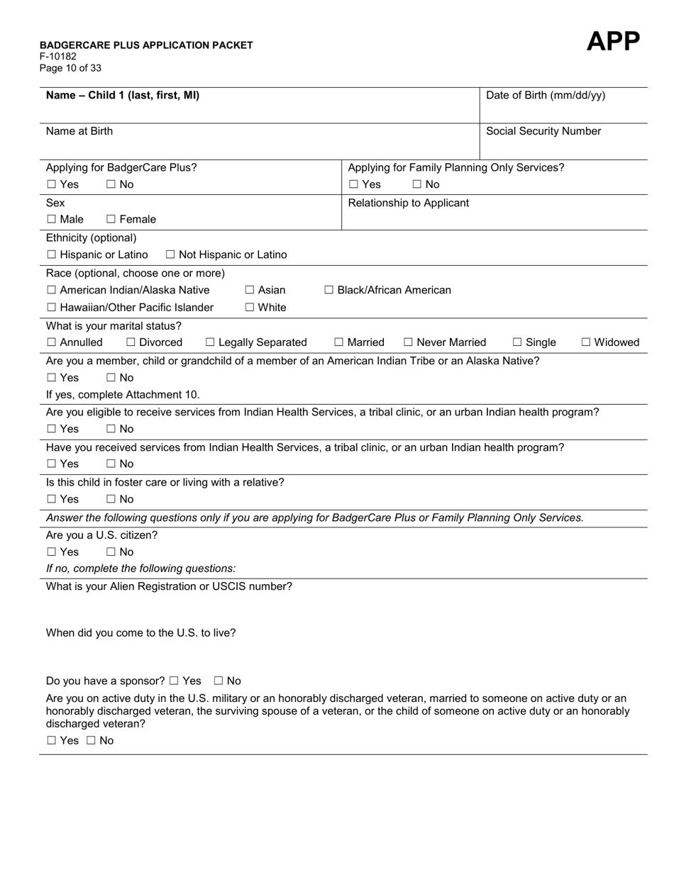 Form F-10182 Badgercare Plus Application Packet - Wisconsin, Page 12