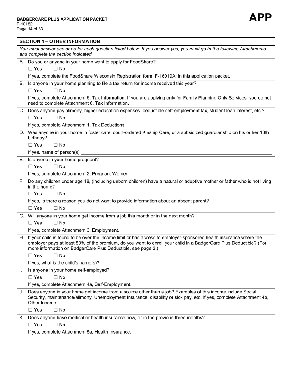 Form F-10182 Badgercare Plus Application Packet - Wisconsin, Page 16