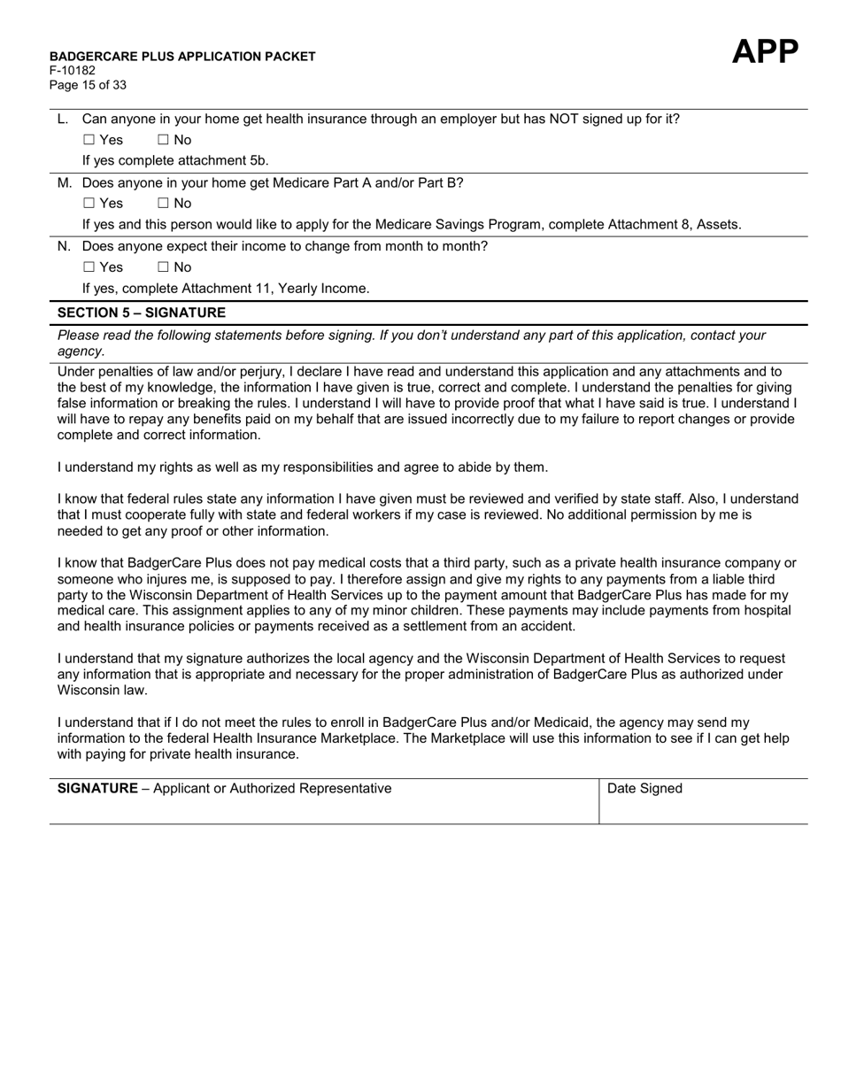 Form F-10182 Badgercare Plus Application Packet - Wisconsin, Page 17