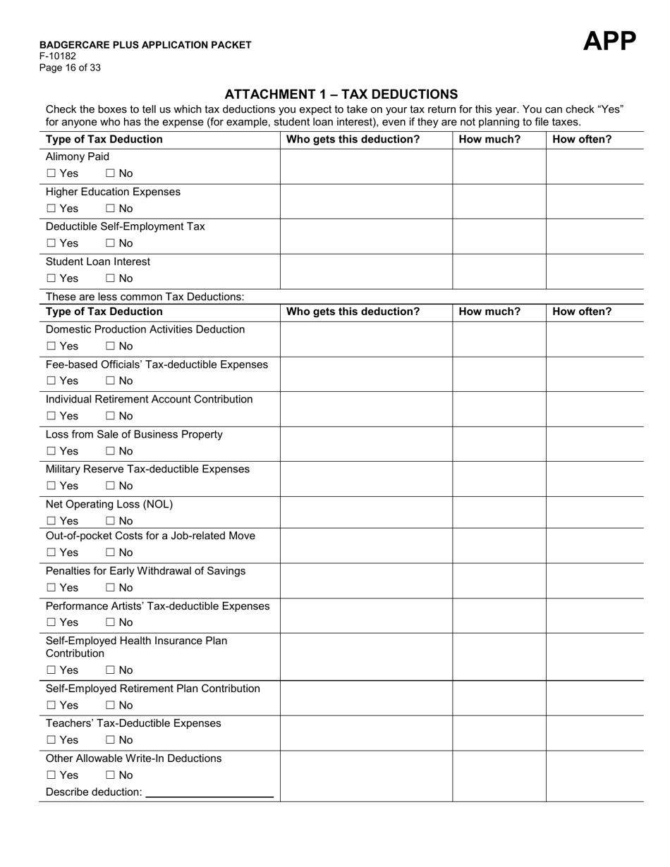 Form F-10182 Badgercare Plus Application Packet - Wisconsin, Page 18