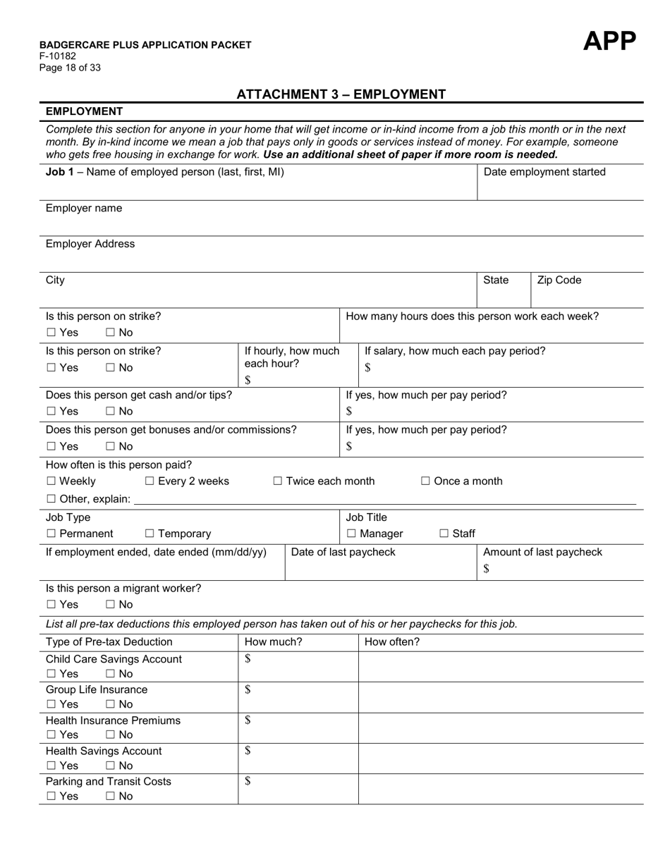 Form F-10182 Badgercare Plus Application Packet - Wisconsin, Page 21