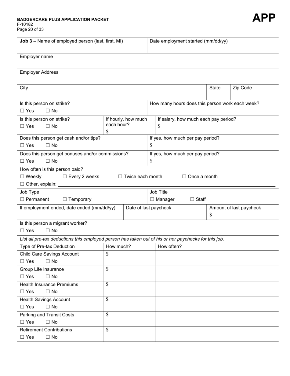Form F-10182 Badgercare Plus Application Packet - Wisconsin, Page 23