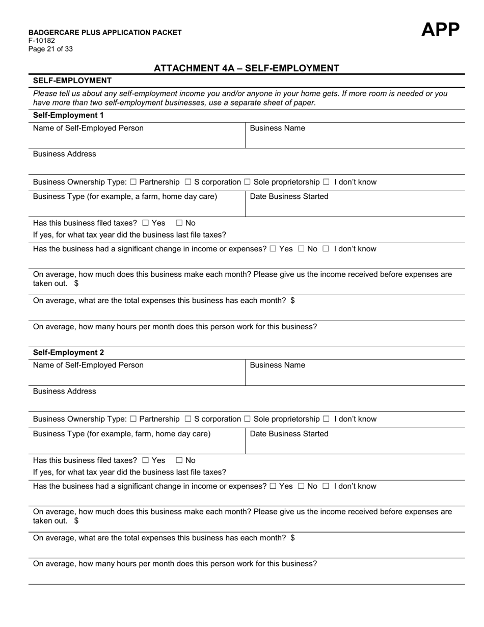 Form F-10182 Badgercare Plus Application Packet - Wisconsin, Page 25
