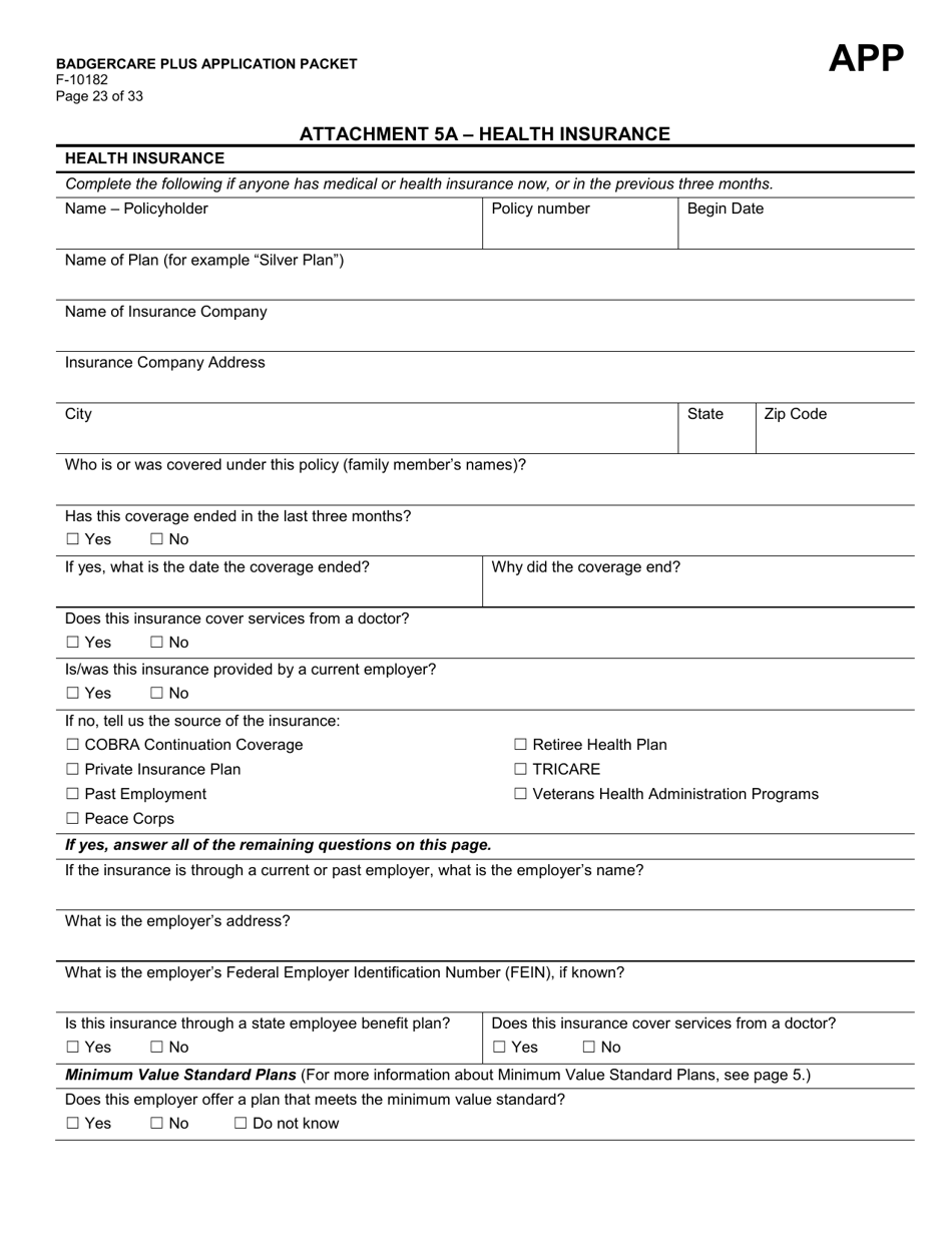 Form F-10182 Badgercare Plus Application Packet - Wisconsin, Page 29
