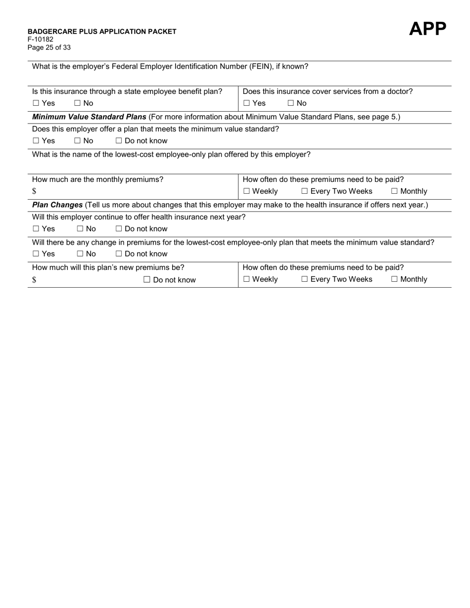 Form F-10182 Badgercare Plus Application Packet - Wisconsin, Page 31