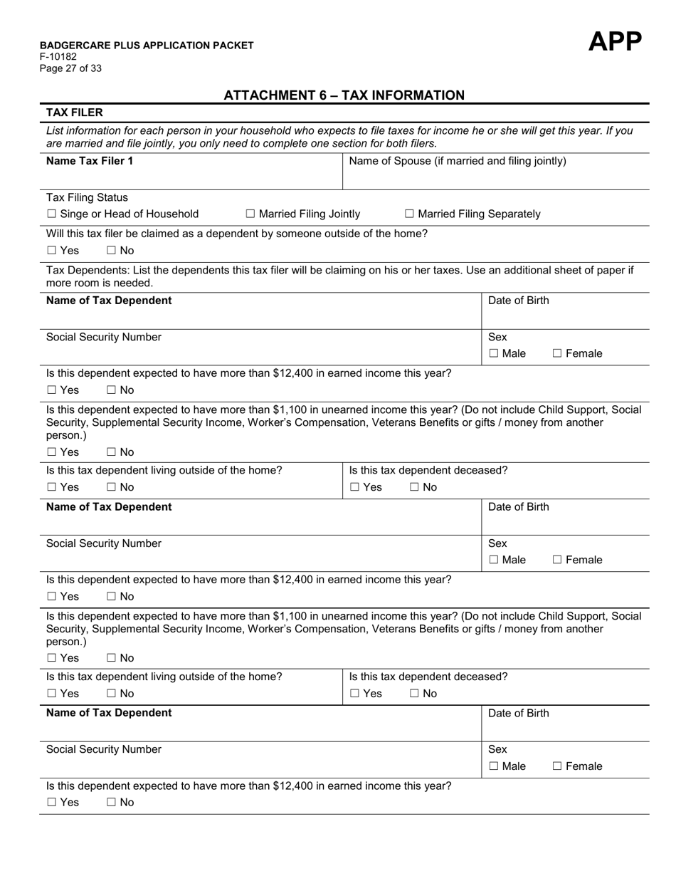 Form F-10182 Badgercare Plus Application Packet - Wisconsin, Page 35