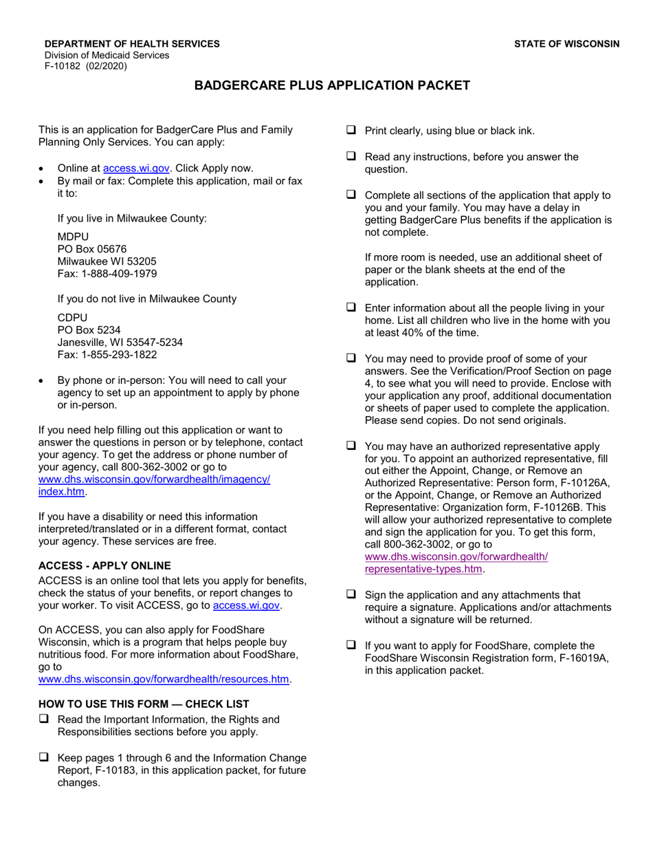 Form F-10182 Badgercare Plus Application Packet - Wisconsin, Page 3