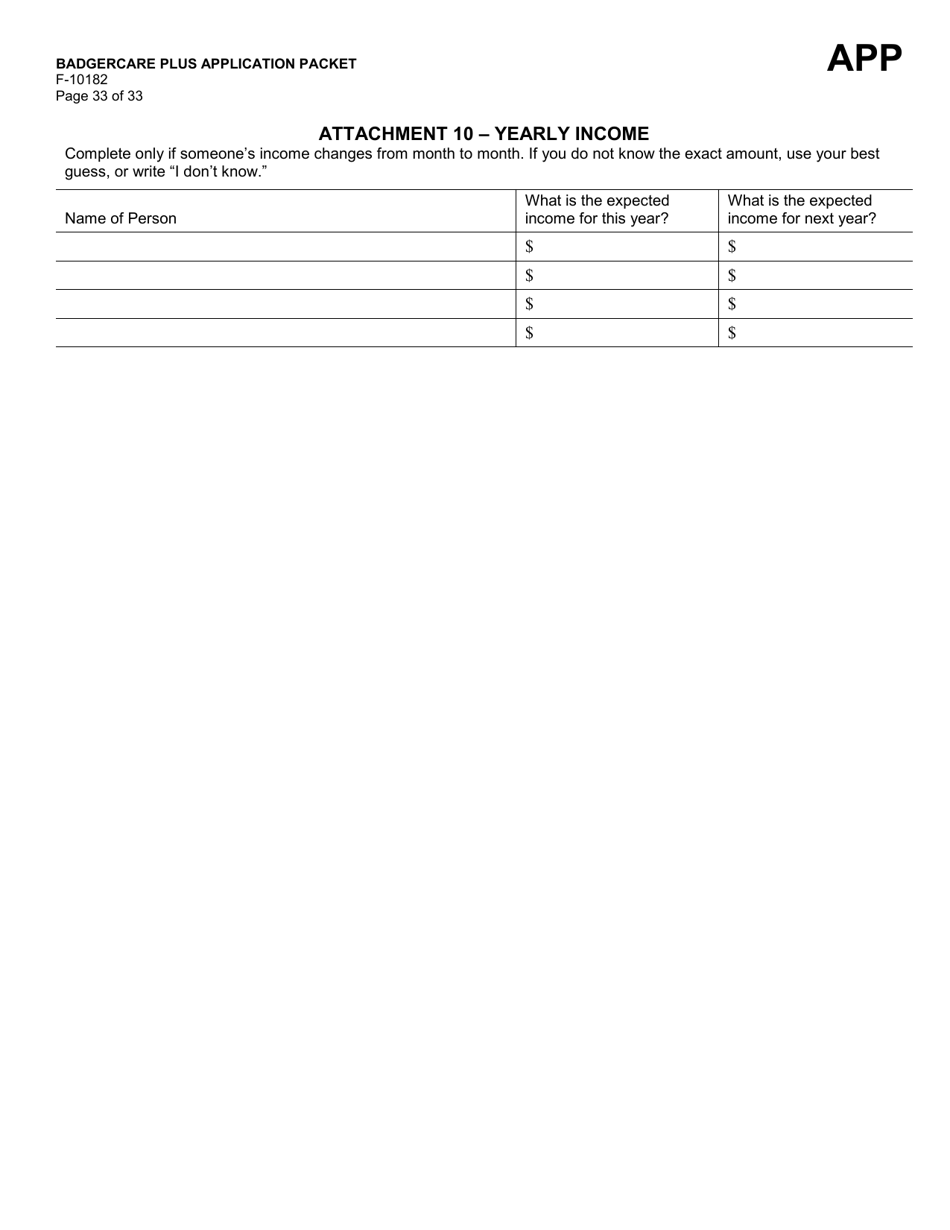 Form F-10182 Badgercare Plus Application Packet - Wisconsin, Page 45