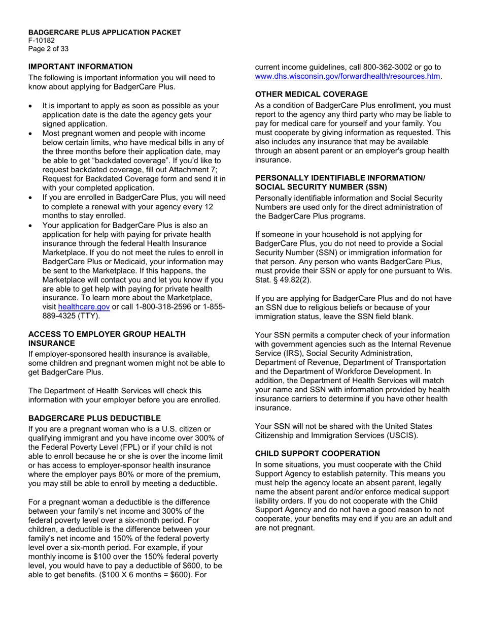 Form F-10182 Badgercare Plus Application Packet - Wisconsin, Page 4