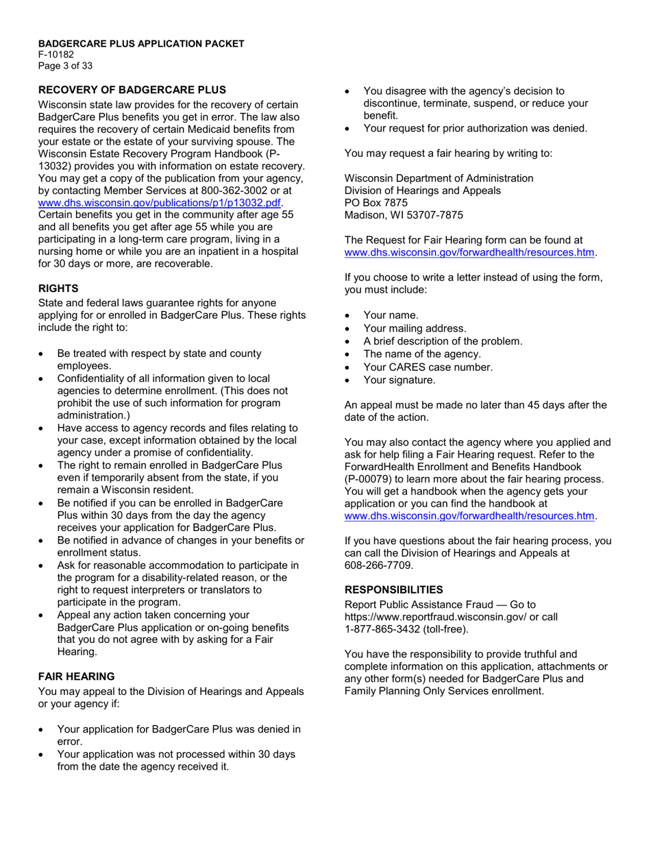 Form F-10182 Badgercare Plus Application Packet - Wisconsin, Page 5