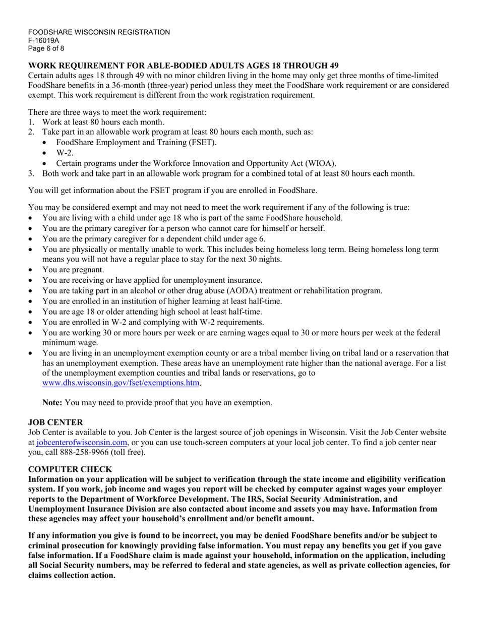 Form F-10182 Badgercare Plus Application Packet - Wisconsin, Page 60