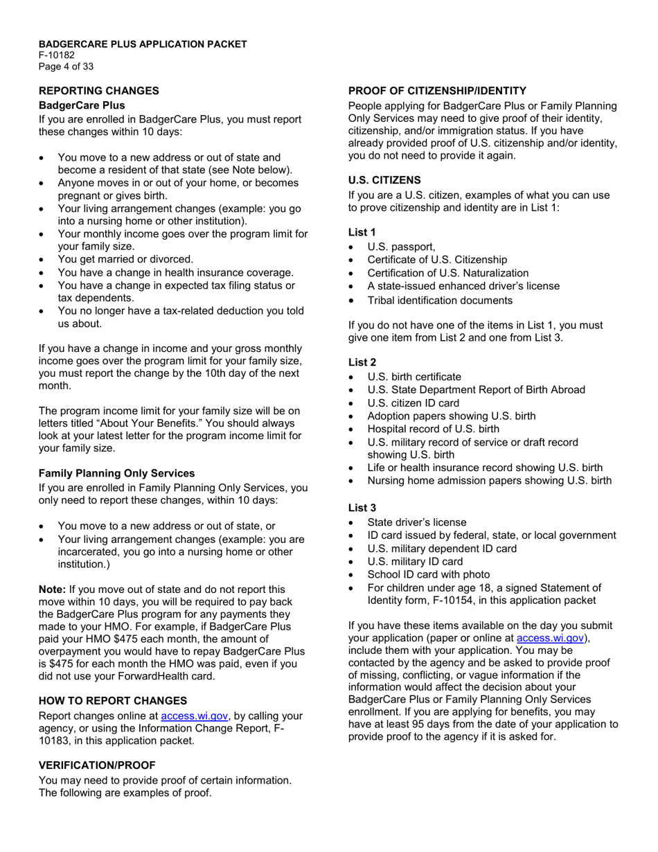 Form F-10182 Badgercare Plus Application Packet - Wisconsin, Page 6