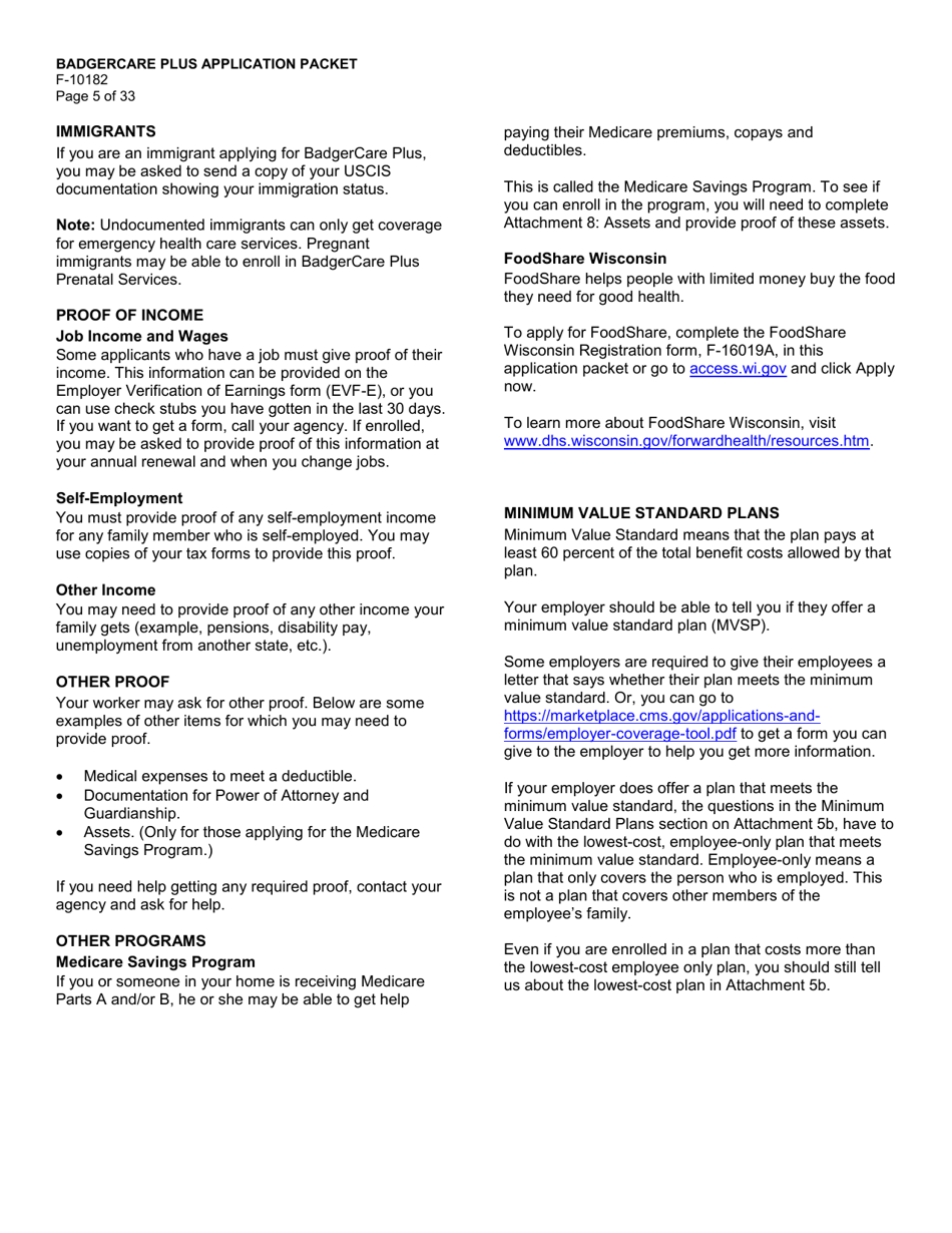 Form F-10182 Badgercare Plus Application Packet - Wisconsin, Page 7