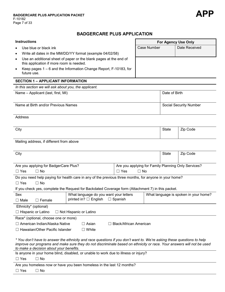 Form F-10182 Badgercare Plus Application Packet - Wisconsin, Page 9