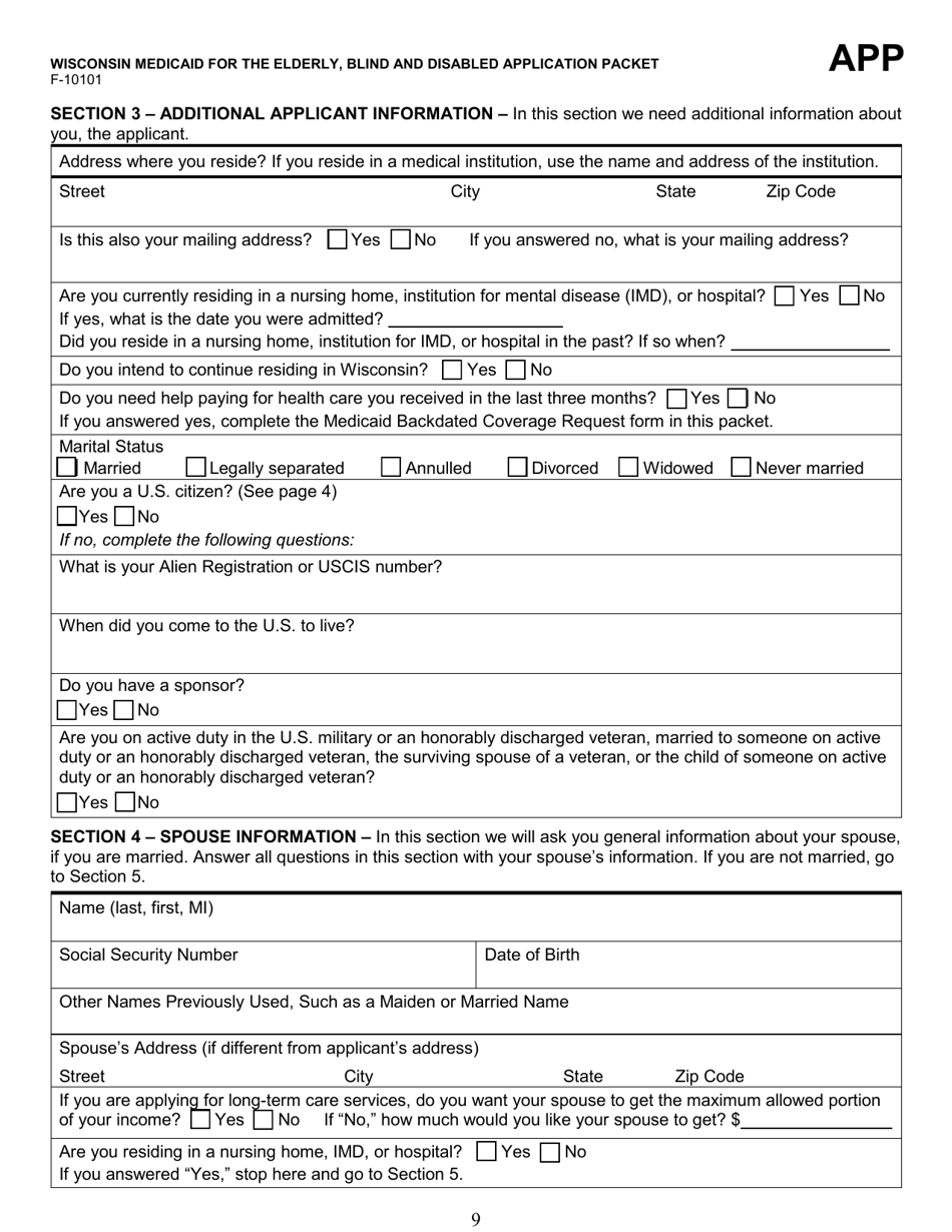 Form F-10101 Wisconsin Medicaid for the Elderly, Blind or Disabled Application Packet - Wisconsin, Page 10