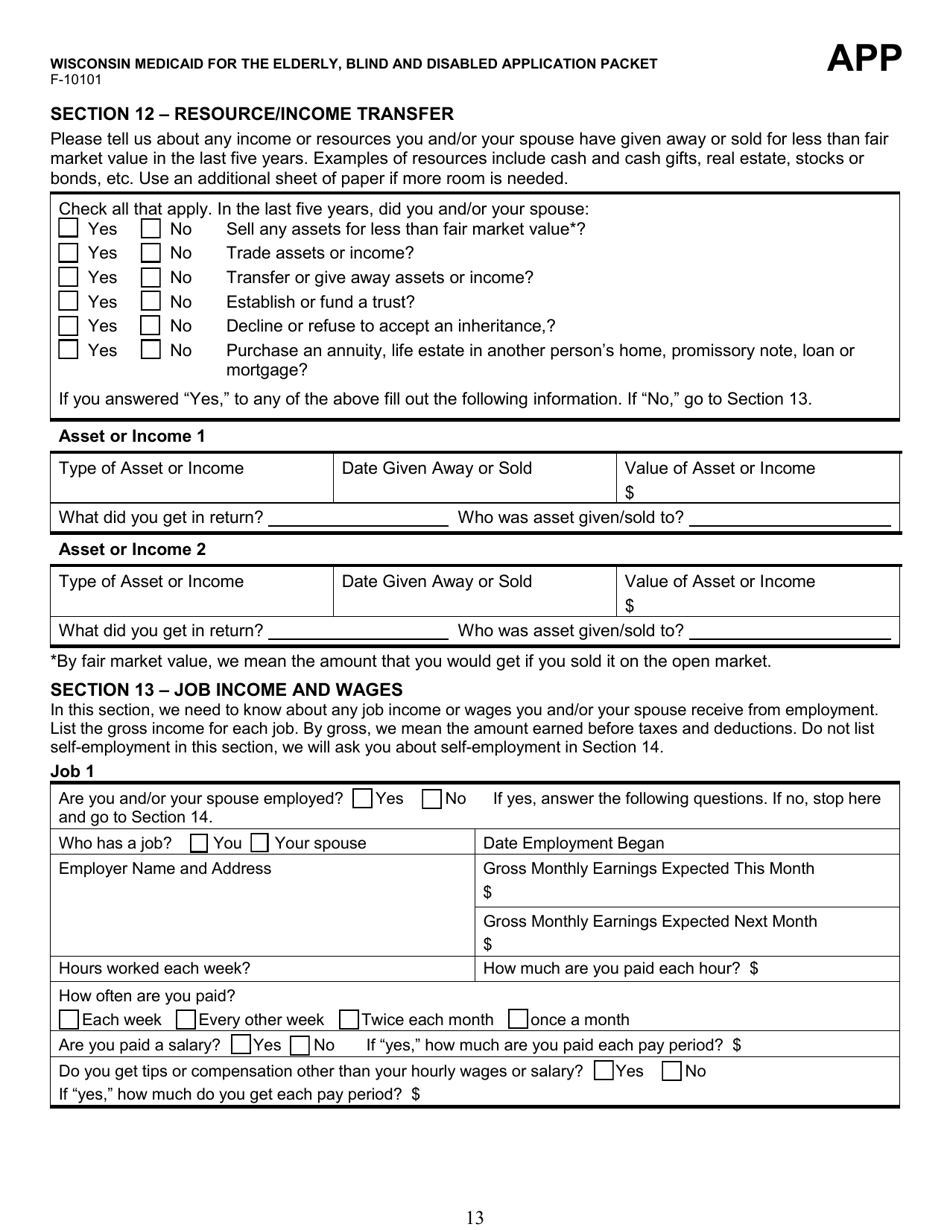 Form F-10101 Wisconsin Medicaid for the Elderly, Blind or Disabled Application Packet - Wisconsin, Page 14