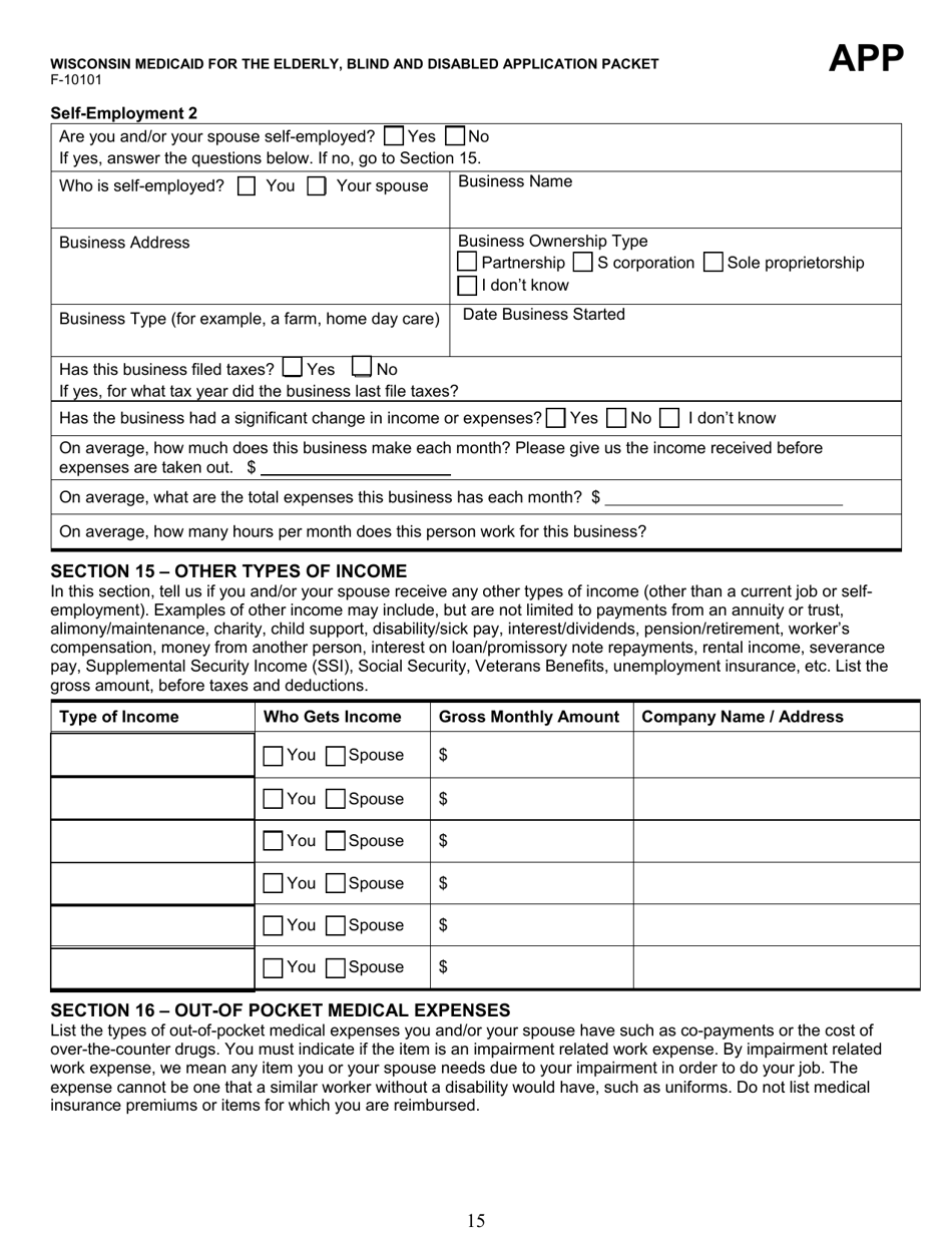 Form F-10101 Wisconsin Medicaid for the Elderly, Blind or Disabled Application Packet - Wisconsin, Page 16